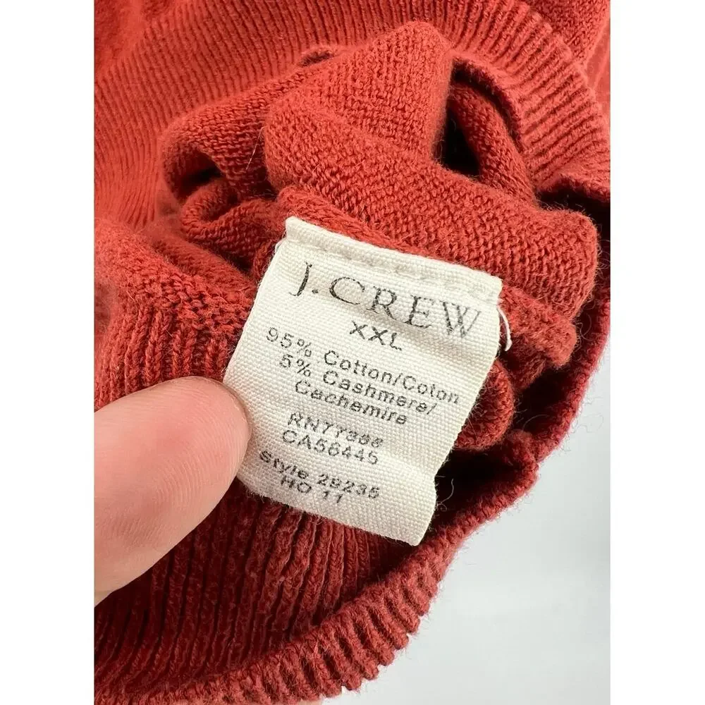J.Crew Men's Cotton-Cashmere V-Neck Sweater Size XXL Burnt Orange Preppy